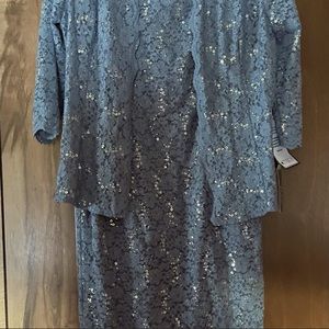 Mother of the Bride Tea-Length Scalloped Lace Jacket Dress